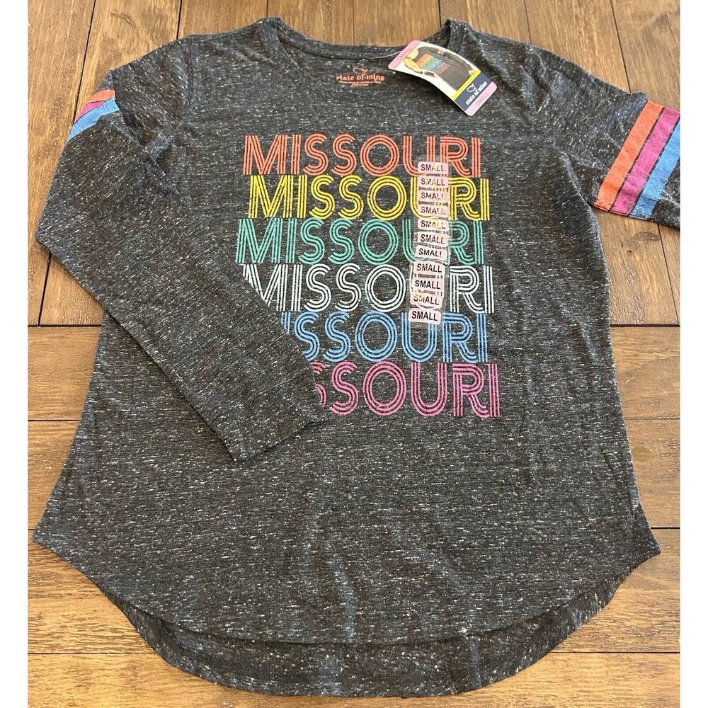 MISSOURI STATE OF MIND LONG SLEEVE GRAY T-SHIRT WITH COLORFUL STATE Women Small